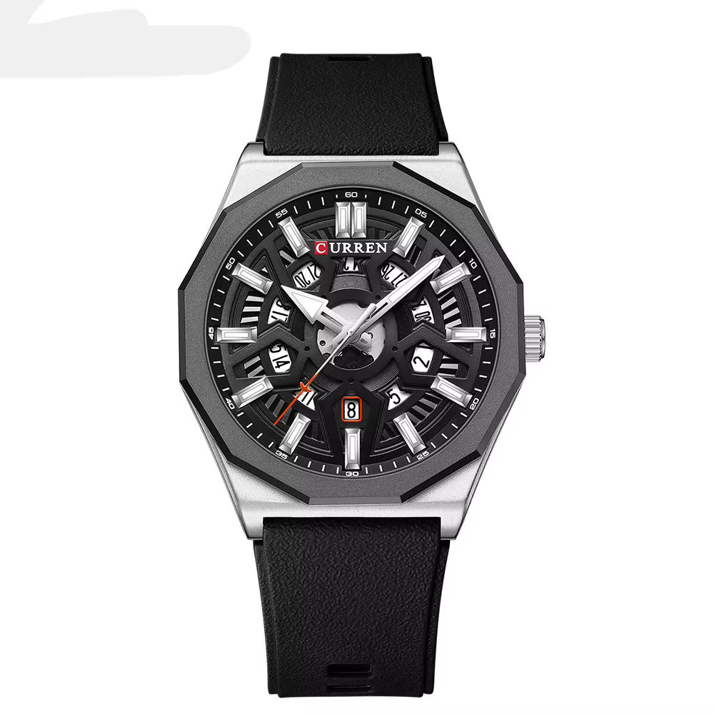 Curren Luxury Fashion Casual Design Quartz Watch Luminous Hands Silicone Strap Wristwatches for Men's Montre Relojes Homme